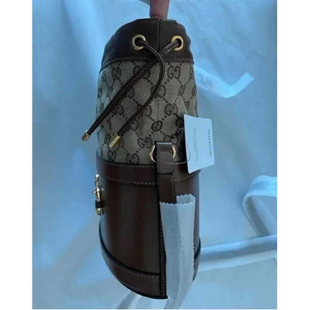 Gucci Brown Bucket GG Chocolate Horse Bit 1955 Calfskin Leather Handbag Bag NEW - Picture 10 of 11